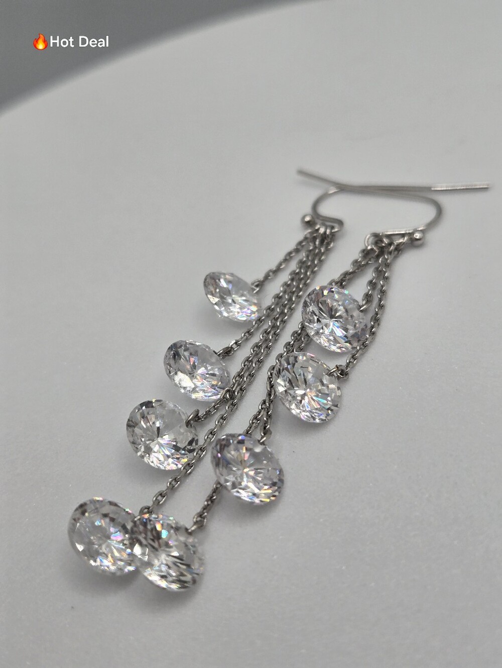 Sparkly Bridal Crystal Chain Drop Earrings Silver Tone Wedding 2"